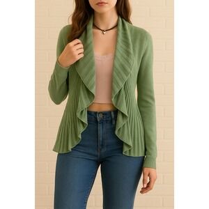 Anthropologie Green Open Cardigan Sweater Boho Soft Girl Cottagecore Coquette S